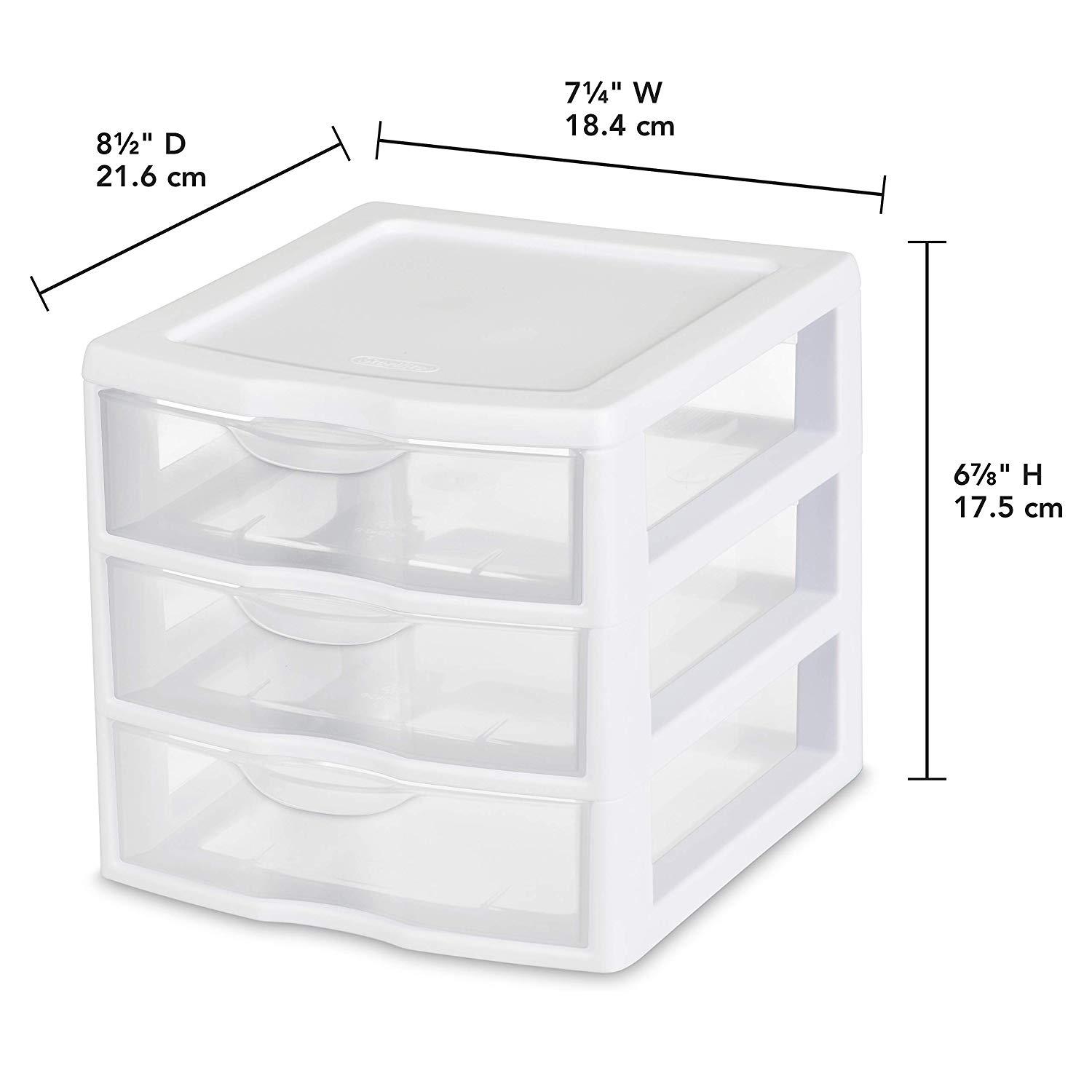 Sterilite 20738006 Small 3 Drawer Unit, White Frame with Clear Drawers