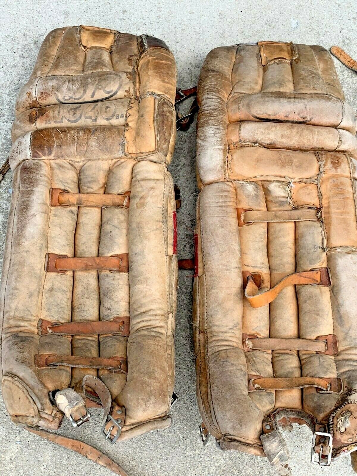 Vintage DR Leather Hockey Goalie Pads Made in Canada 33" LG40 Pads