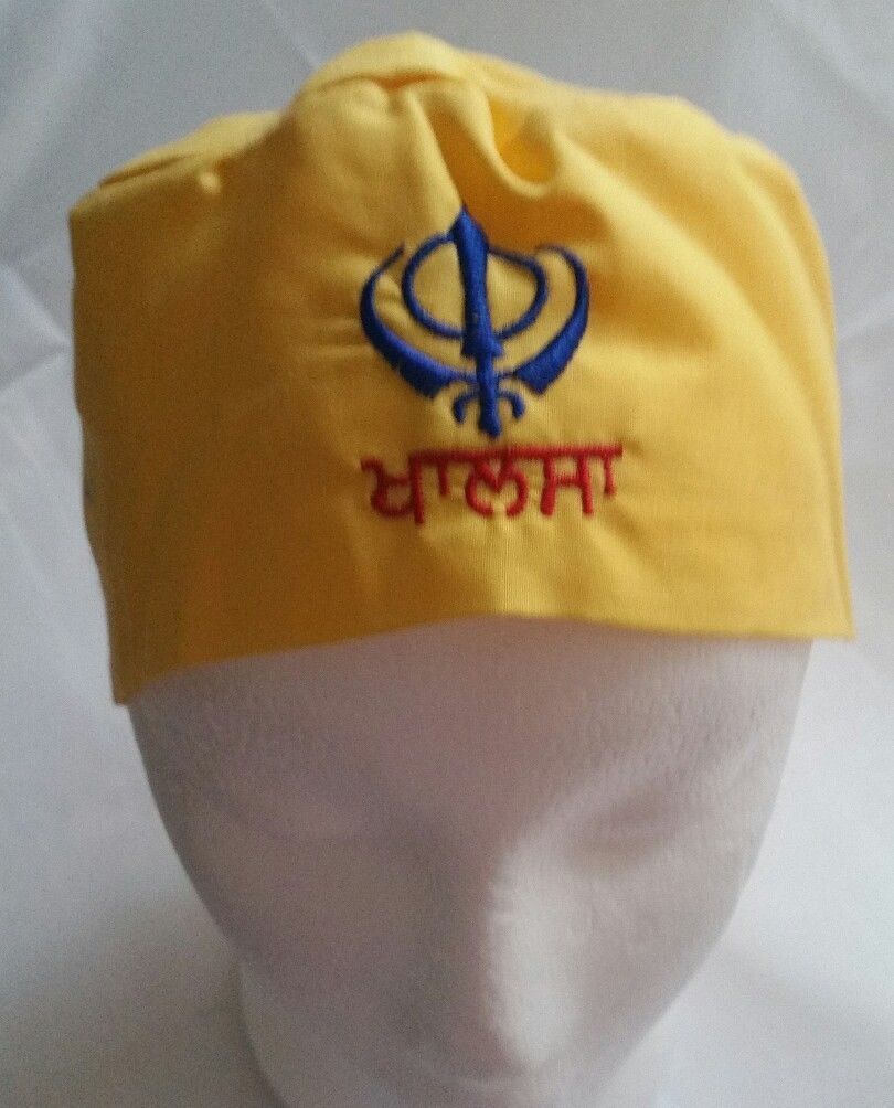 Sikh Punjabi Yellow Kids Infants baby patka pathka Khanda bandana Head ...