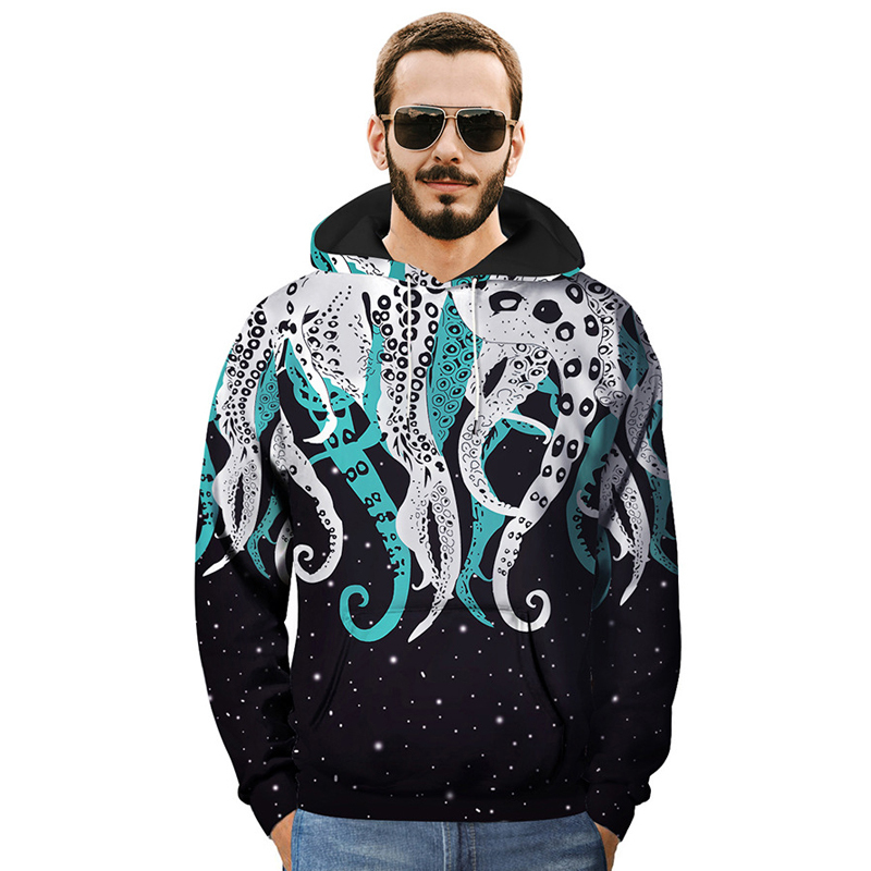 Men’s Casual Pullover Lace Up Hoodie Octopus 3D Printed