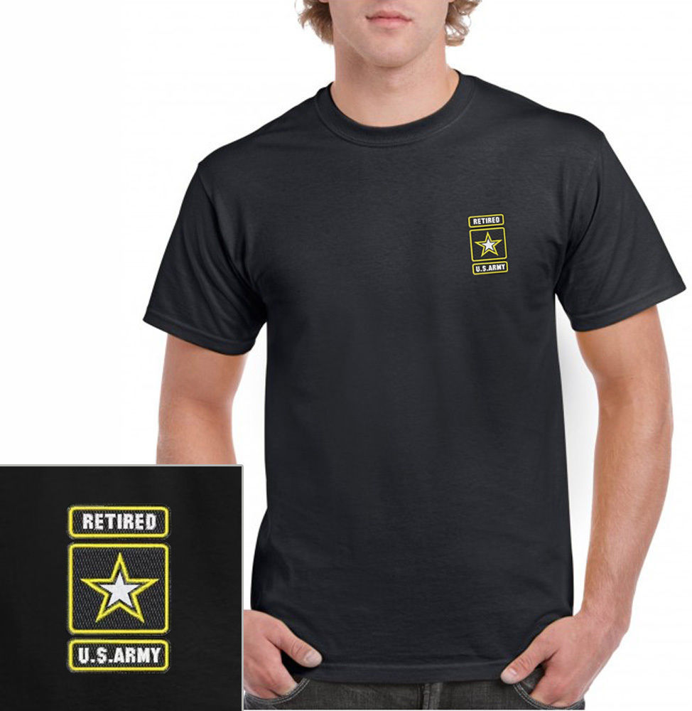 United States ARMY RETIRED EMBROIDERED BLACK T Shirt US Military - T ...