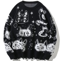 Aolamegs Sweaters Men Japanese Retro Cute Cat O-Neck Jumpers Advanced College St - $157.30
