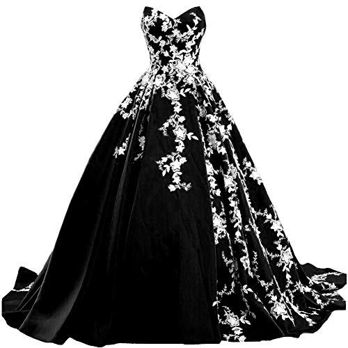 Gothic White Lace Long Ball Gown V Neck Formal Prom Evening Dresses Black US 2
