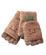 Winter Cute Cartoon Warm Knitted Wool Gloves, Brown Cartoon Bean Sprouts - $25.88