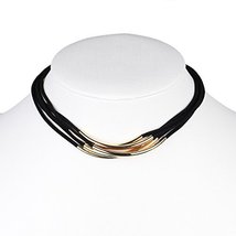 UE- Multi Strand Gold Tone Jet Black Faux Suede Designer Choker Necklace  - $23.99