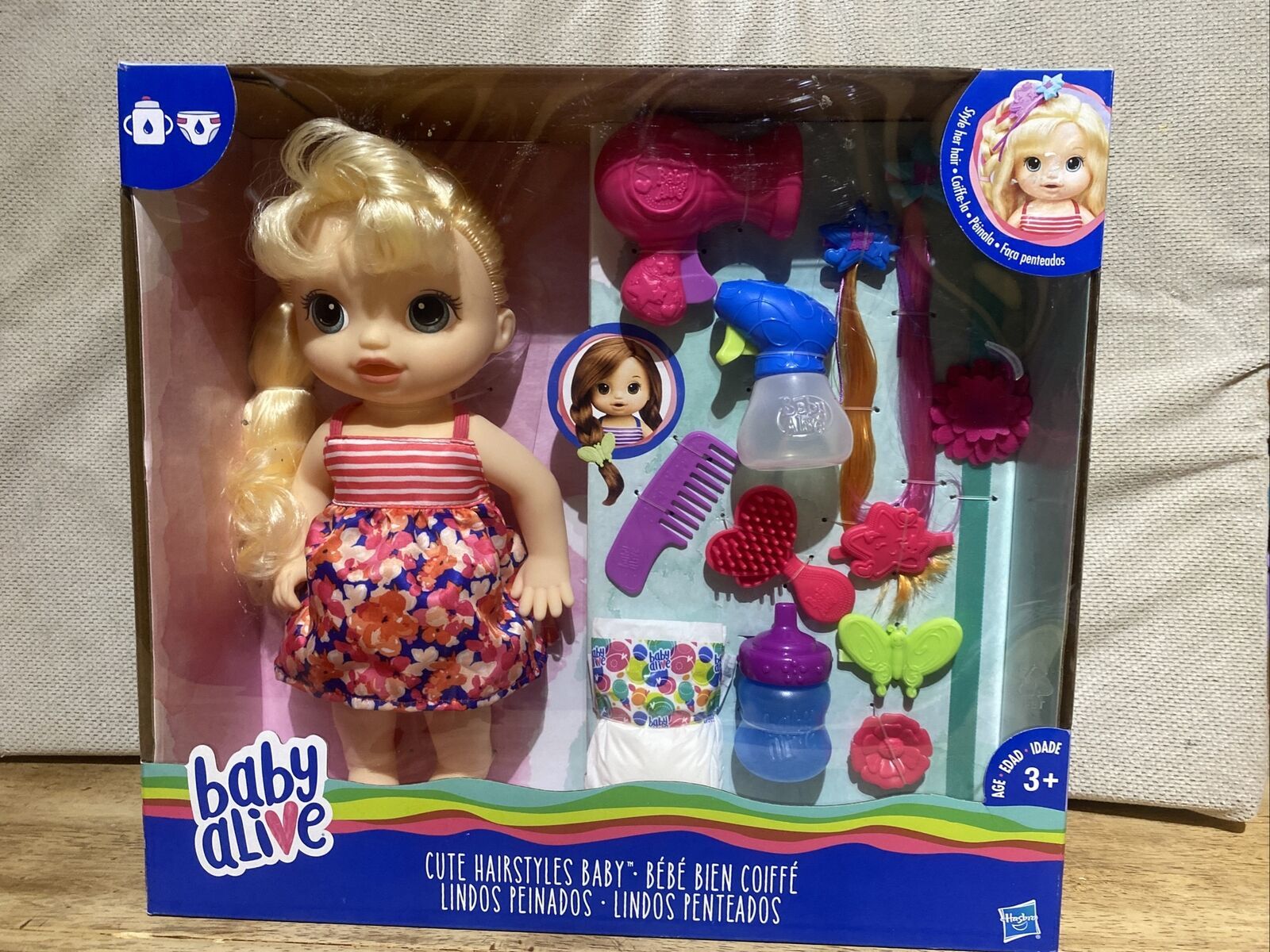 NEW Hasbro Baby Alive Blonde Hairstyles Drinks Wets Doll and Accessories