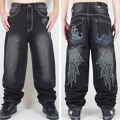 Men's Fashion Hip Hop Wing Embroidery Embroidered Skateboard Loose Jeans