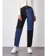 Shein Patchwork Straight Leg High Rise Large High Waist Cut and Sew Jeans - $25.00