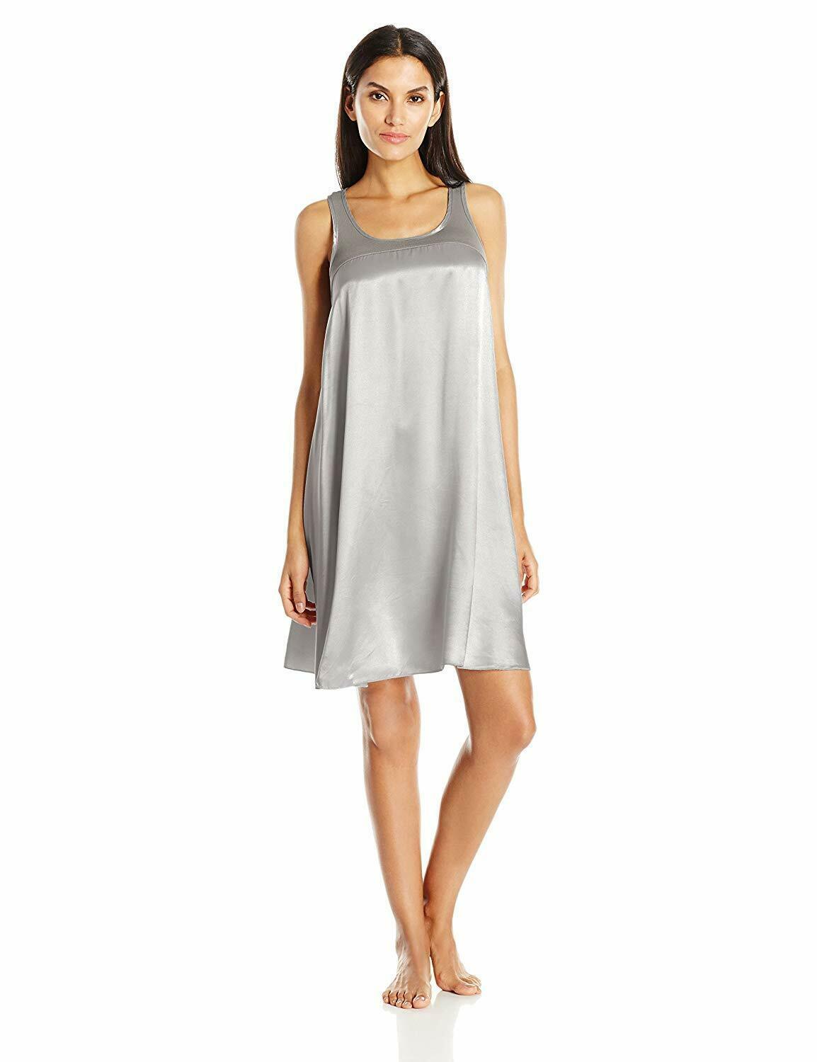 PJ Harlow DARK SILVER Satin and Rib Nightgown Lindsay, US Medium ...