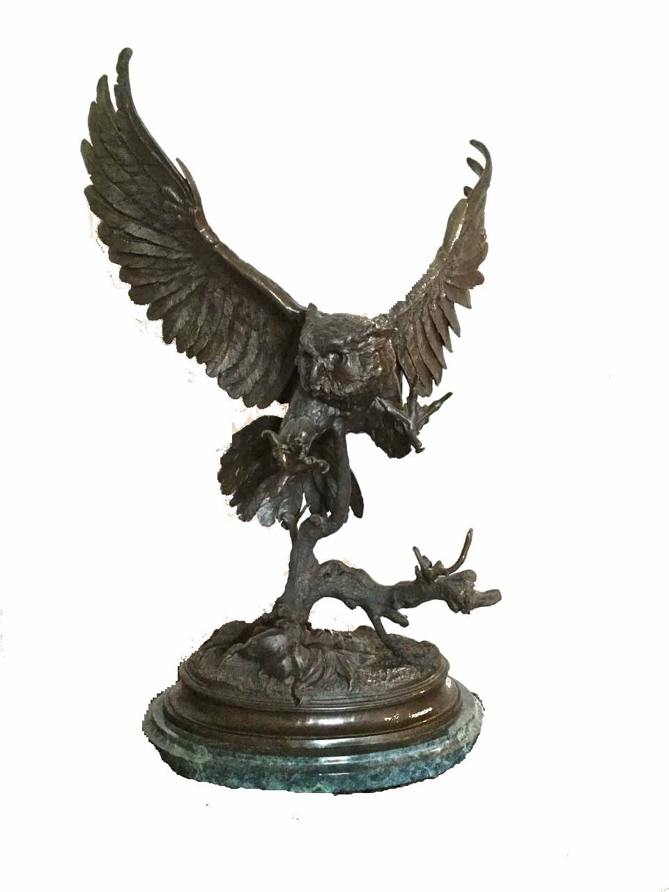 31"H "Owl" Lost Wax American Bronzes Sculpture Statue by Jules Moigniez