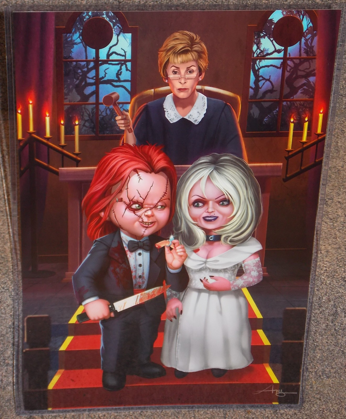 Show full-size image of Chucky & The Bride With Judge Judy Glossy Art P...
