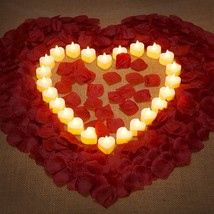 1000 Pieces Artificial Rose Petal With 24 Pieces Romantic Heart Led Candle - $33.99