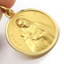 SOLID 18K YELLOW GOLD HOLY ST SAINT SANTA RITA ROUND MEDAL MADE IN ITALY, 15 MM image 2