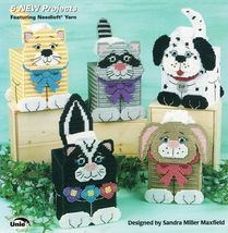 5 Plastic Canvas Animal Kitty Dog Bunny Skunk Raccoon Tissue Covers Patt... - $13.99