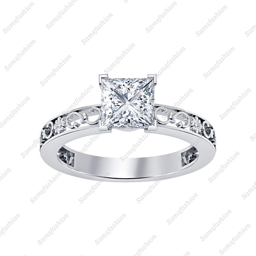 Womens Solitaire Princess CZ Diamond 14k White Gold Over Engagement Promise Ring