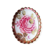 VINTAGE • pink rose porcelain cabochon gold filigree cottagecore brooch - £10.01 GBP
