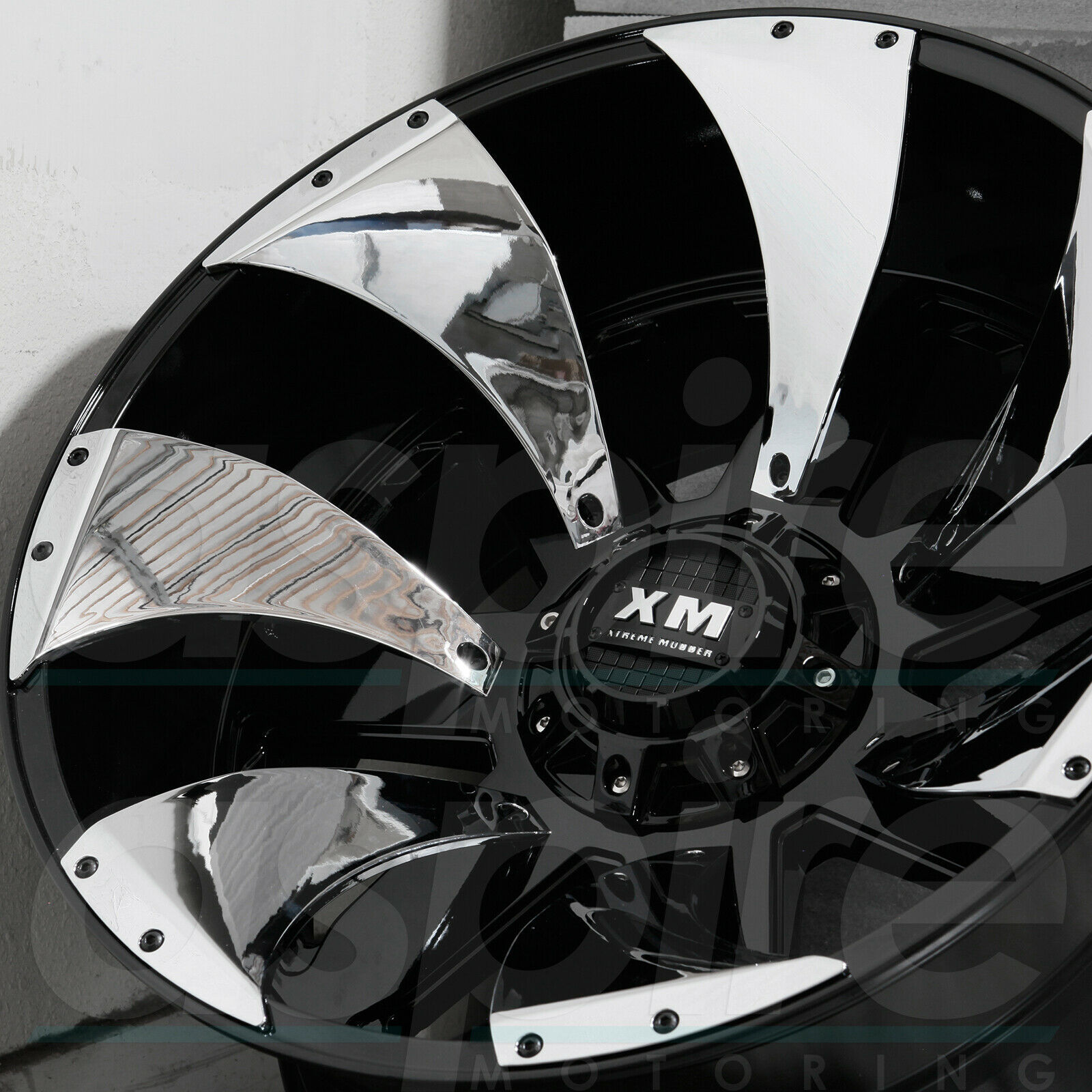 20x12 Xtreme XM326 6x135/6x5.5 44 Gloss Black Chrome Insert Wheels Set