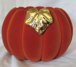 Bath & Body Works Large Candle Holder 3-Wick Burnt Orange Flocked Pumpkin & Gold - $71.02