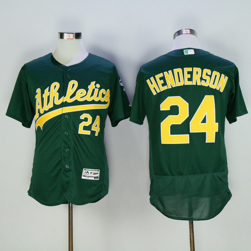 Oakland Athletics 24 Rickey Henderson Green Yellow Flexbase Jersey ...