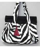 Sydney Black White Zebra Stripe Purse Cotton Tote Handcrafted Handbag - $91.00