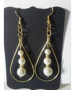 WK Handmade Teardrop Gold Plate Glass Pearls Dangle Charms Earrings Women - $7.89