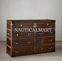 NauticalMart Mayfair Steamer Trunk 6-Drawer Double Chest - Vintage