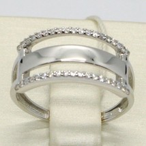 SOLID 18K WHITE GOLD DOUBLE BAND ZIRCONIA RING, BRIGHT, LUMINOUS, MADE IN ITALY image 1
