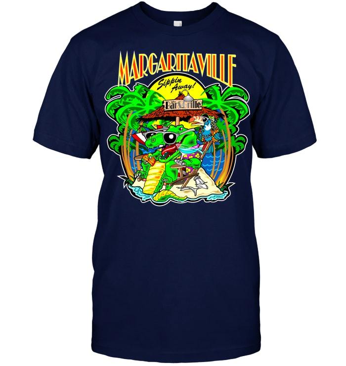 Margaritaville Gator on Beach with Parrot Tee T Shirt Funny Vintage