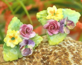 Vintage Ceramic Porcelain Flower Earrings England Screwback - $9.95