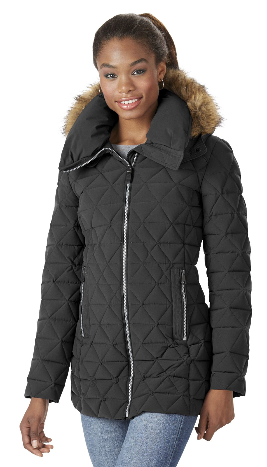 Marc NY Womens Plus Tobi Pyramid Hooded Puffer Jacket Black L #NKGU7 ...