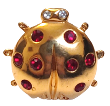 Vtg Avon Lady Bug Pin Brooch Gold Tone Red Rhinestone EUC - $17.77