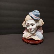 Sad Clown Head Figurine on Wood Base, Meico Porcelain, Paul Sebastian Feelings image 2