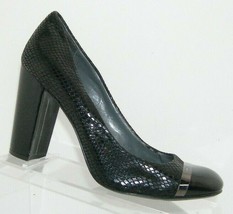 Calvin Klein 'Blaine' black leather snake print square cap toe slip on heels 8.5 - $28.63