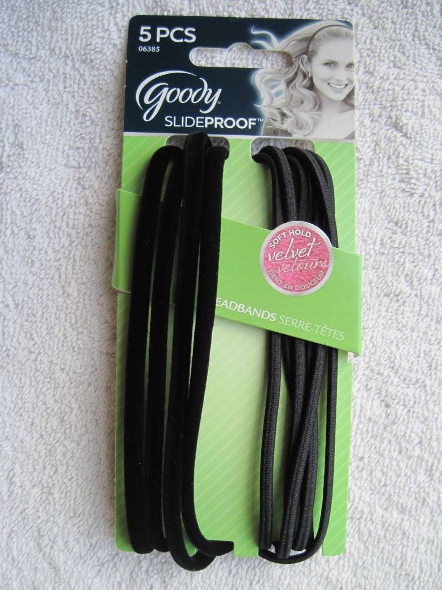 5 Black Goody Slideproof Velvet Soft Hold Elastic Hair Band Headbands Mixed Pack