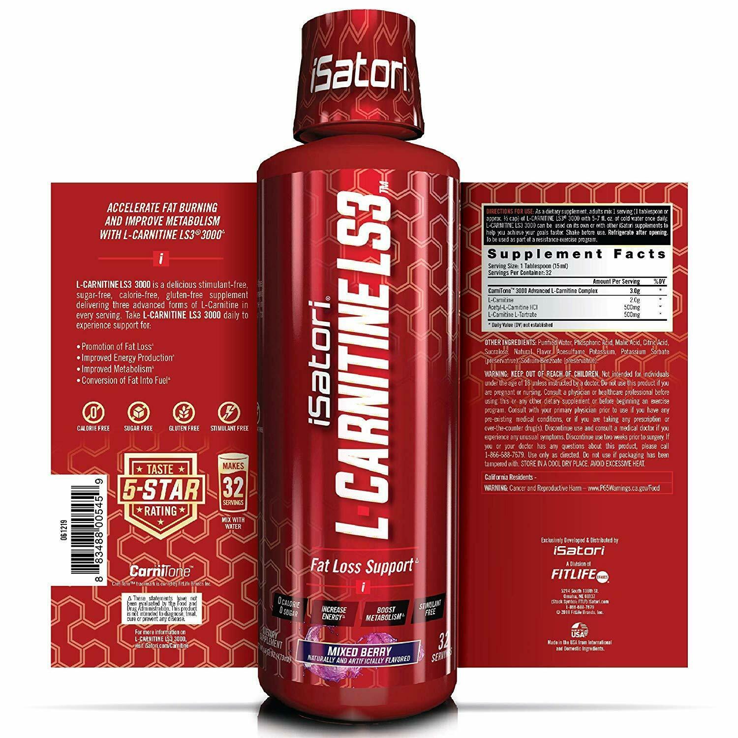 iSatori LS3 LCarnitine, Concentrated Liquid Fat Burner Mixed Berry