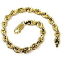 18K YELLOW GOLD BRACELET BIG 5.5mm BRAID ROPE LINK, 8 INCHES LONG, MADE IN ITALY image 1