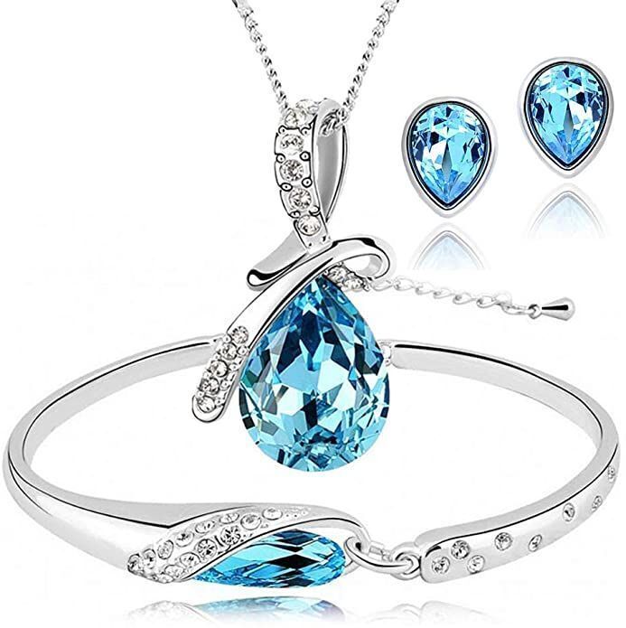 Angel Tears Austrian Crystal Necklace & Bangle & Earring Set Jewelry Women Set