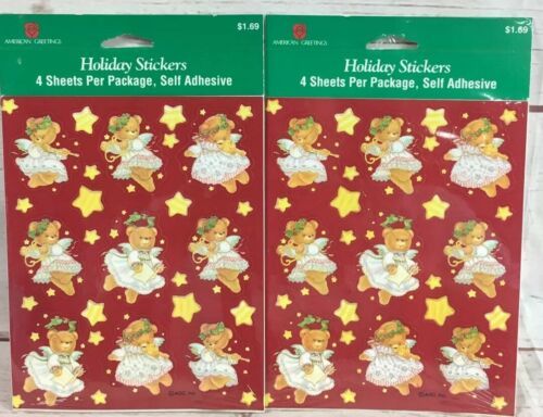 Vintage American Greetings stickers Christmas Bears Angels Lot Of 2 8 Sheets - $8.91