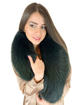 Fox Fur Stole 47' (120cm) Saga Furs Big Fur Scarf Dark Green Fur Collar image 3