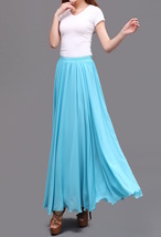 AQUA BLUE Long Chiffon Skirt High Waisted Plus Size Wedding Chiffon Skirt image 3