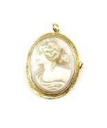 Victorian Shell Cameo Brooch White Womens Head Profile  In 10K Gold Frame - $89.64
