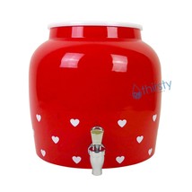 Hearts Water Crock Pot Porcelain Ceramic Dispenser Faucet Spigot RED Valentine's - $54.44