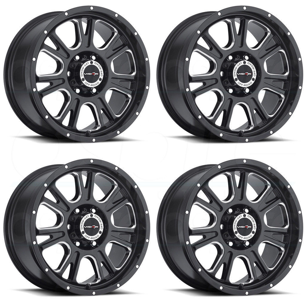 18x8.5 Vision 399 Fury 8x6.5/8x165.1 0 Black Milled Wheels Rims Set(4 ...