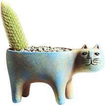 123Arts Ceramic Cat Shape Planter Succulent Pot Retro Flower Pot Cat Orn... - $38.99