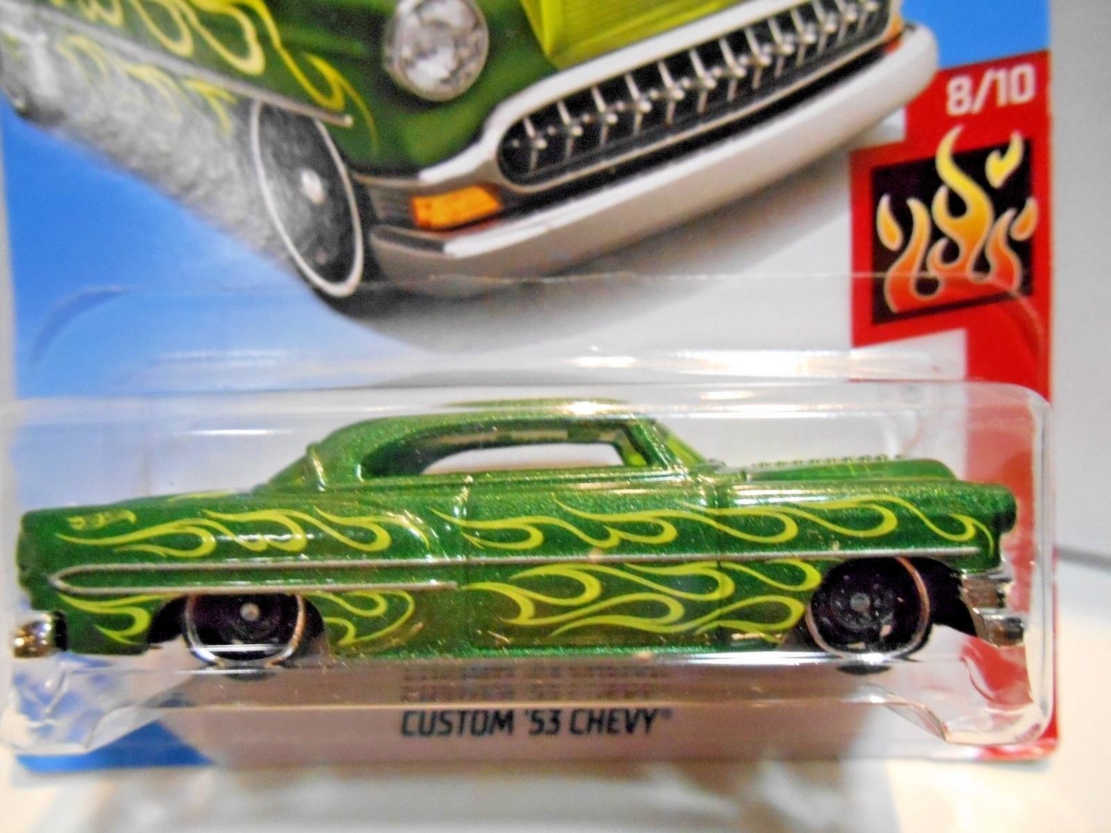 HOT WHEELS CUSTOM 53 CHEVY HW FLAMES 8/10 #350/365 SCALE 1:65 ...