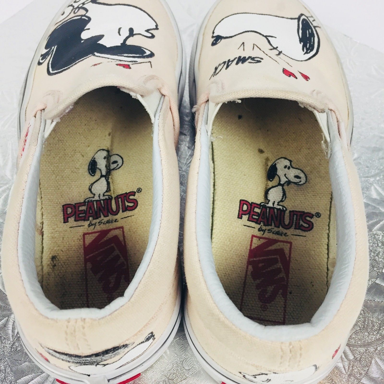 Vans Peanuts Size 12 Classic Slip On Kids Shoes Snoopy Lucy Smack Pearl Kids - Girls' Shoes