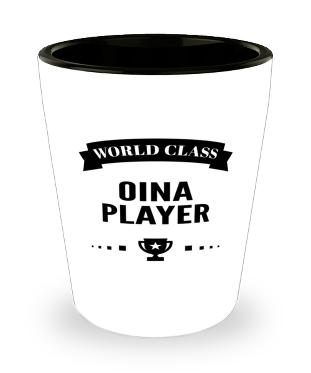 World Class Oina Player Shot Glass - 1.5 oz Ceramic Cup For Sports Fans