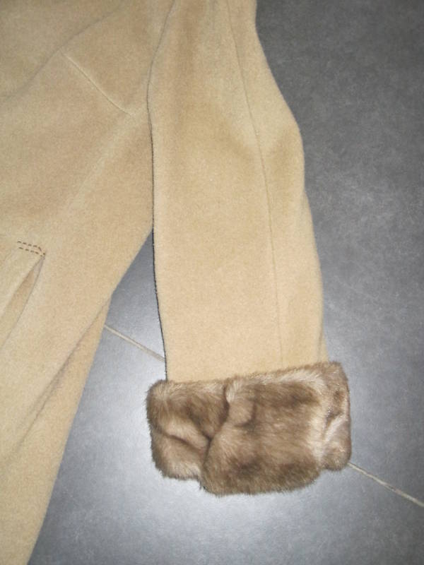 ELA Women's Vintage Tan Camel Wool Fur Cuffs Heavy Long Coat XL - Coats ...