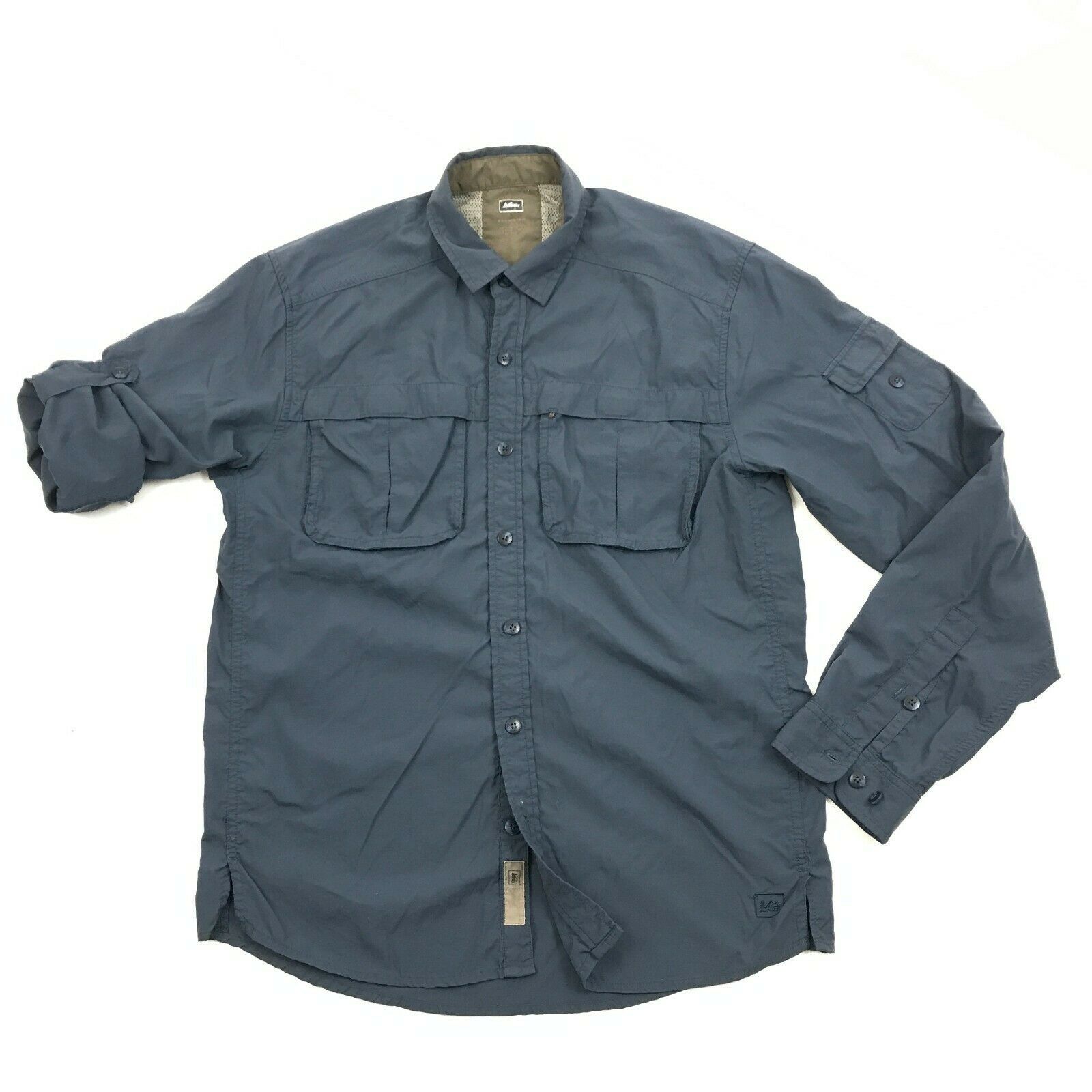 REI Mens Blue Button Up Hiking Shirt Size Small Baggy NYLON Roll Tab ...