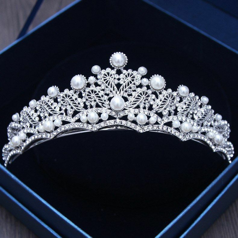 Crystal Tiara Rhinestone Bridal Hair Pageants Wedding Bride Headband Pearl Crown